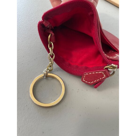 Dooney and Bourke Pebbled Leather Coin Pouch Key Holder Red White Gold Accents - Picture 3 of 6
